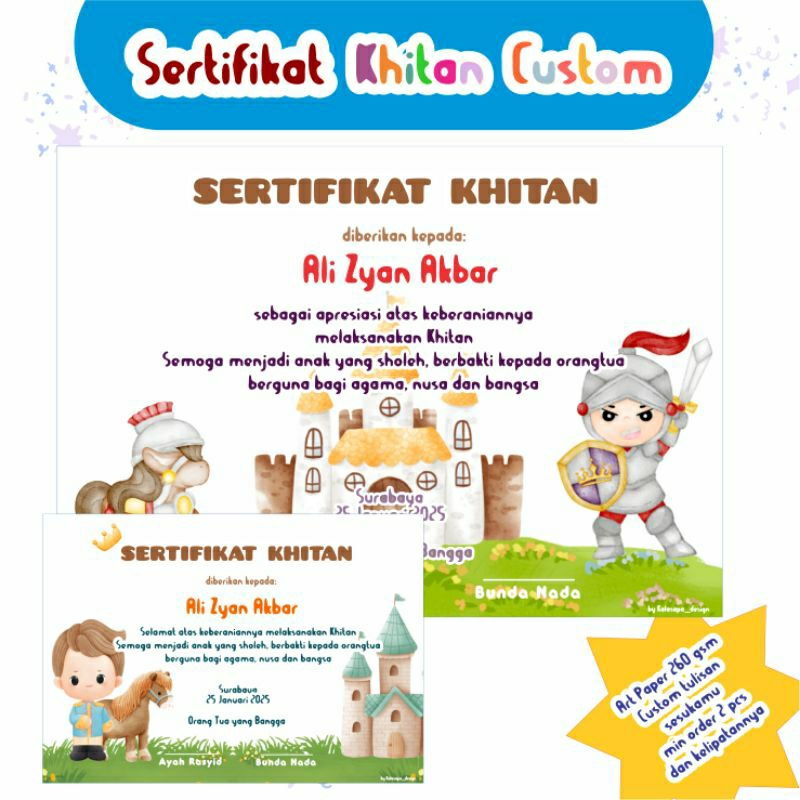 

Sertifikat Khitan/Sertifikat Anak/Sertifikat Imunisasi/Sertifikat Sunat
