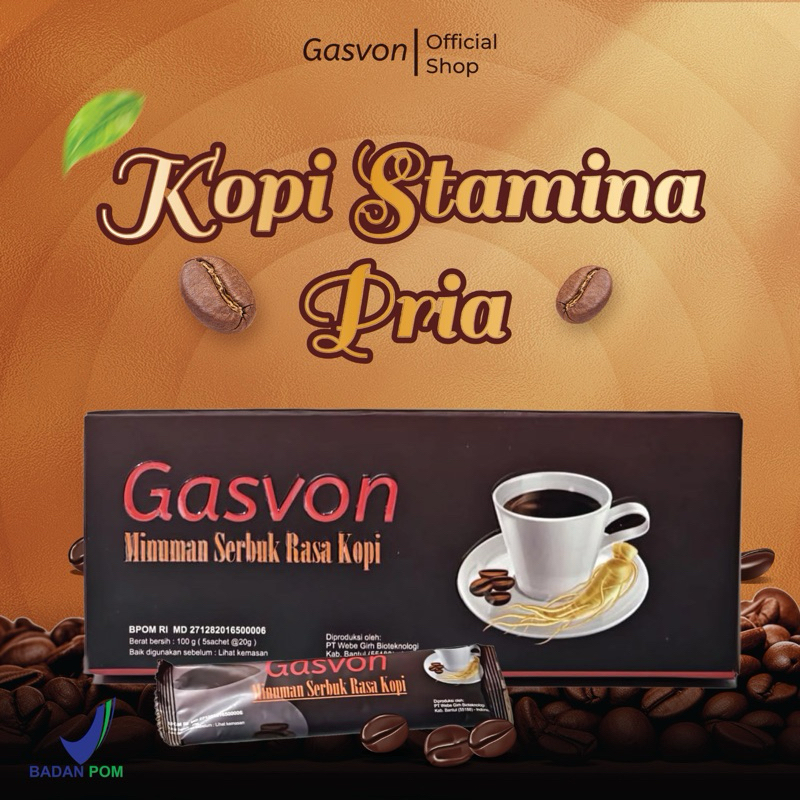 

Gasvon - Suplemen Kopi untuk Stamina Halal BPOM - Kopi Stamina Pria Original 1 box (5 Sachet)