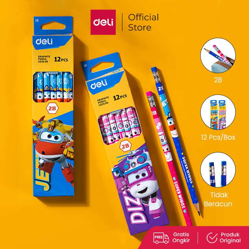 

Deli Graphite Pensil 2B Karakter Super Wings dengan penghapus 12pcs/Box EU53500