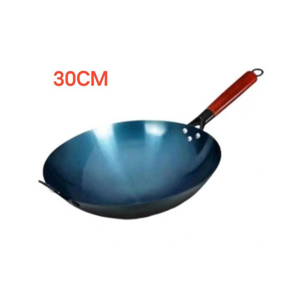 Wajan Masak Baja Wajan Kuali Gagang Kayu Wajan Baja Anti Lengket UKR 30CM - BOSSQ