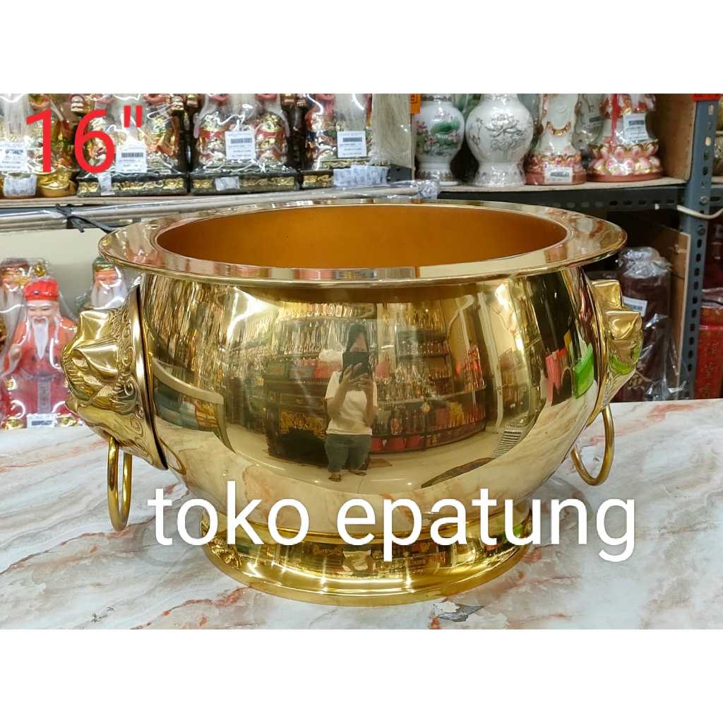 Hio Lo / hiolo/ hiulo/ hiu lo - kuningan - kepala singa - 16 inch