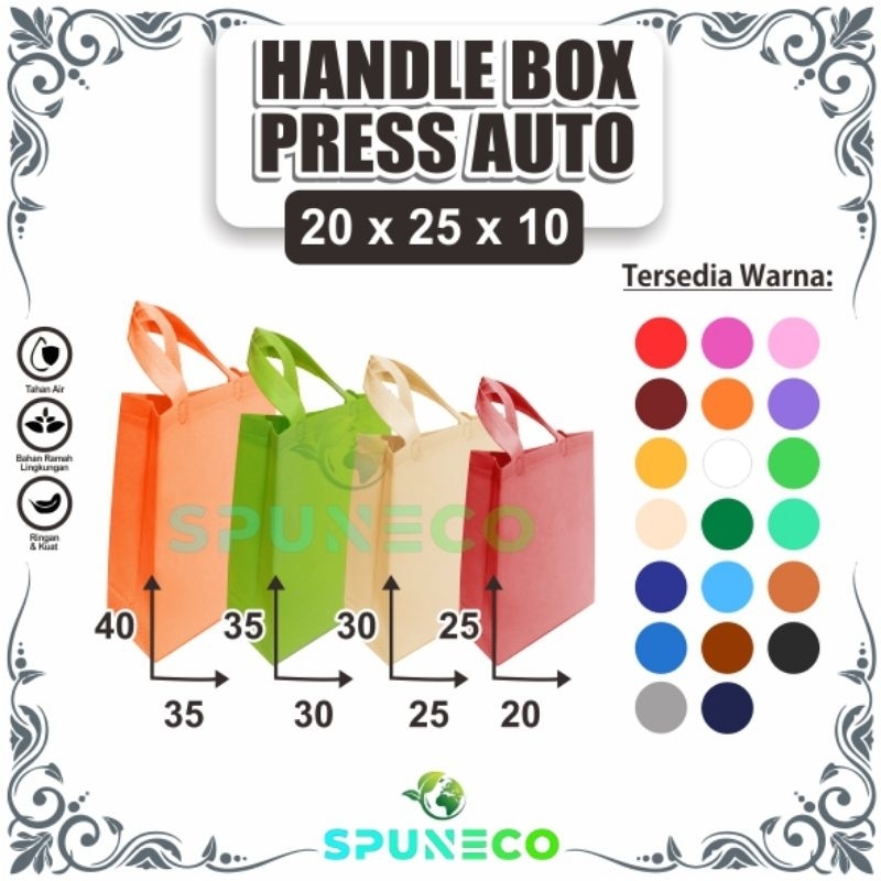 

HBPA TEBAL 75GSM 20x25x10 (1 Kodi = 20pcs) TAS BOX SPUNBOND GOODIE BAG STANDING HANDLE