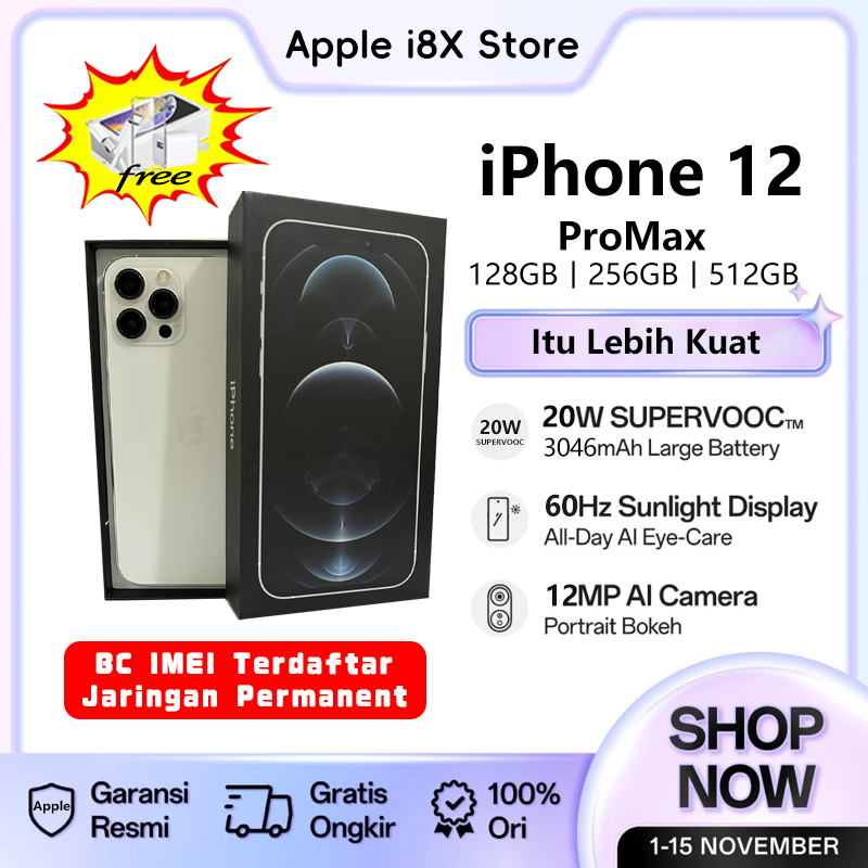 BC iPhone 12 Pro Max丨iPhone 12 Pro丨 IMEI Terdftar jaringan permanent BH95%+ 128/256gb bekas original