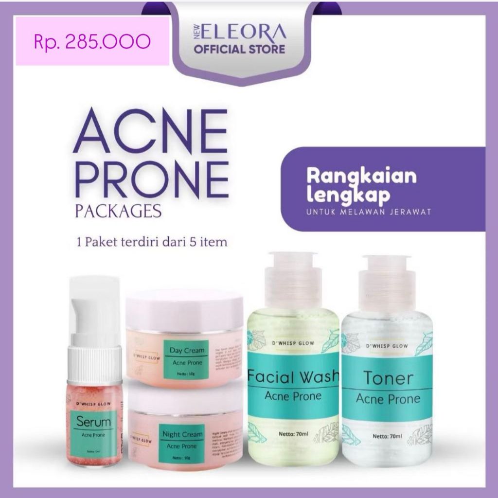 Eleora D'WHISP GLOW Paket Skincare Acne Prone - Penghilang Jerawat & Pencerah Wajah