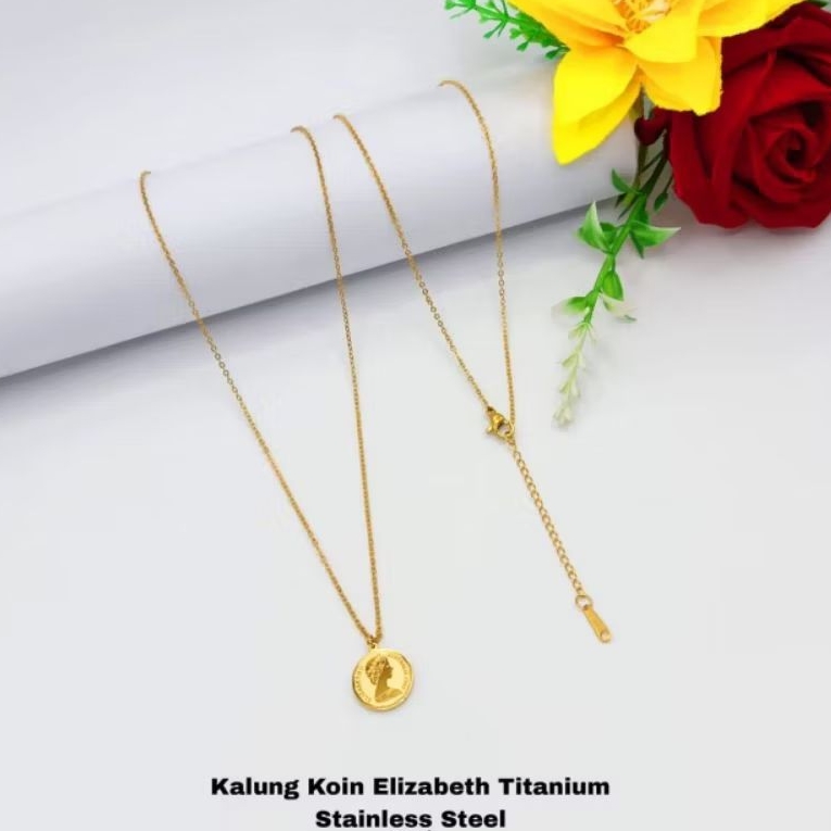 Kalung liontin koin elizabeth Titanium