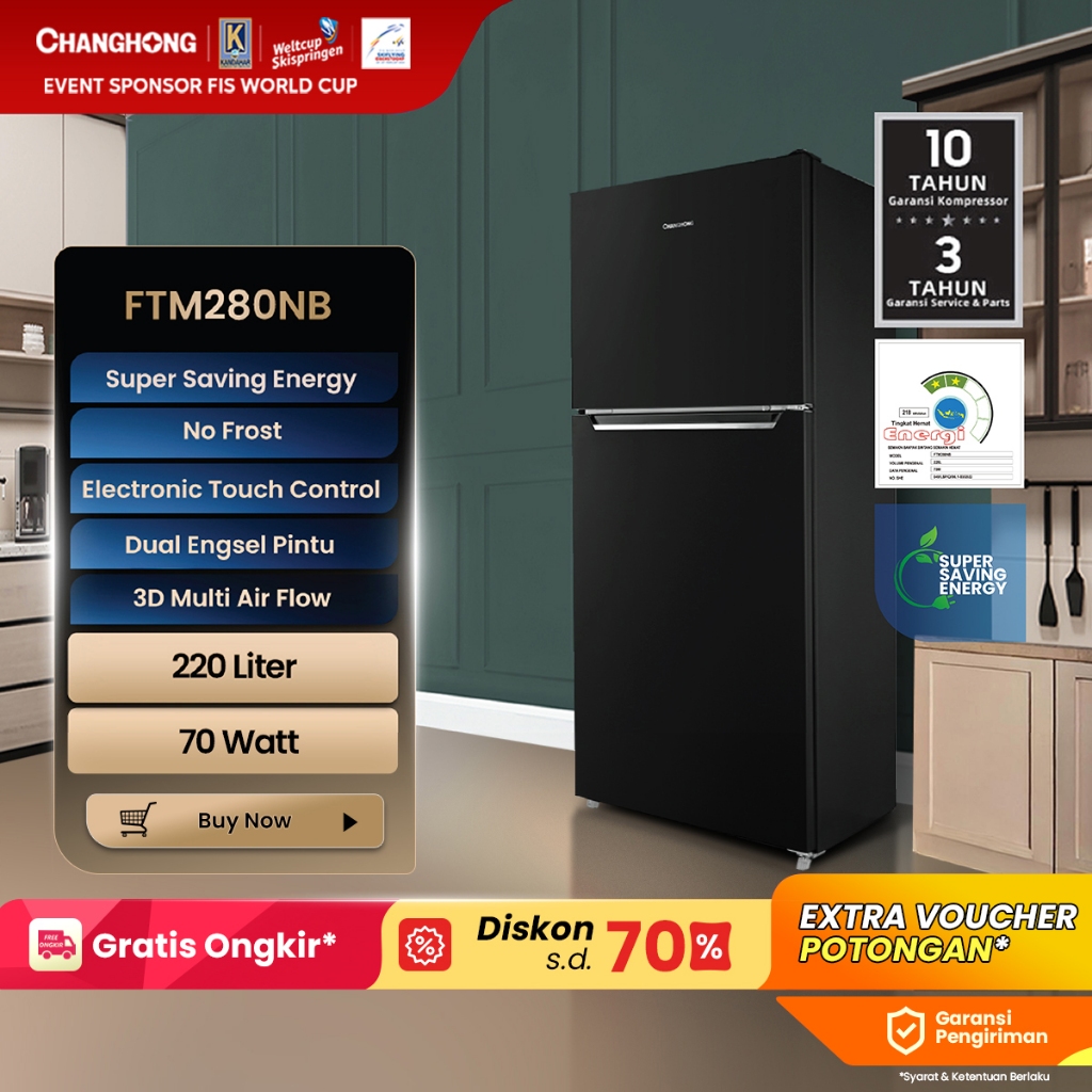 Changhong Kulkas 2 Pintu  (Refrigerator) Kulkas No Frost Tanpa Bunga Es Lemari Es Kapasitas 220 Lite