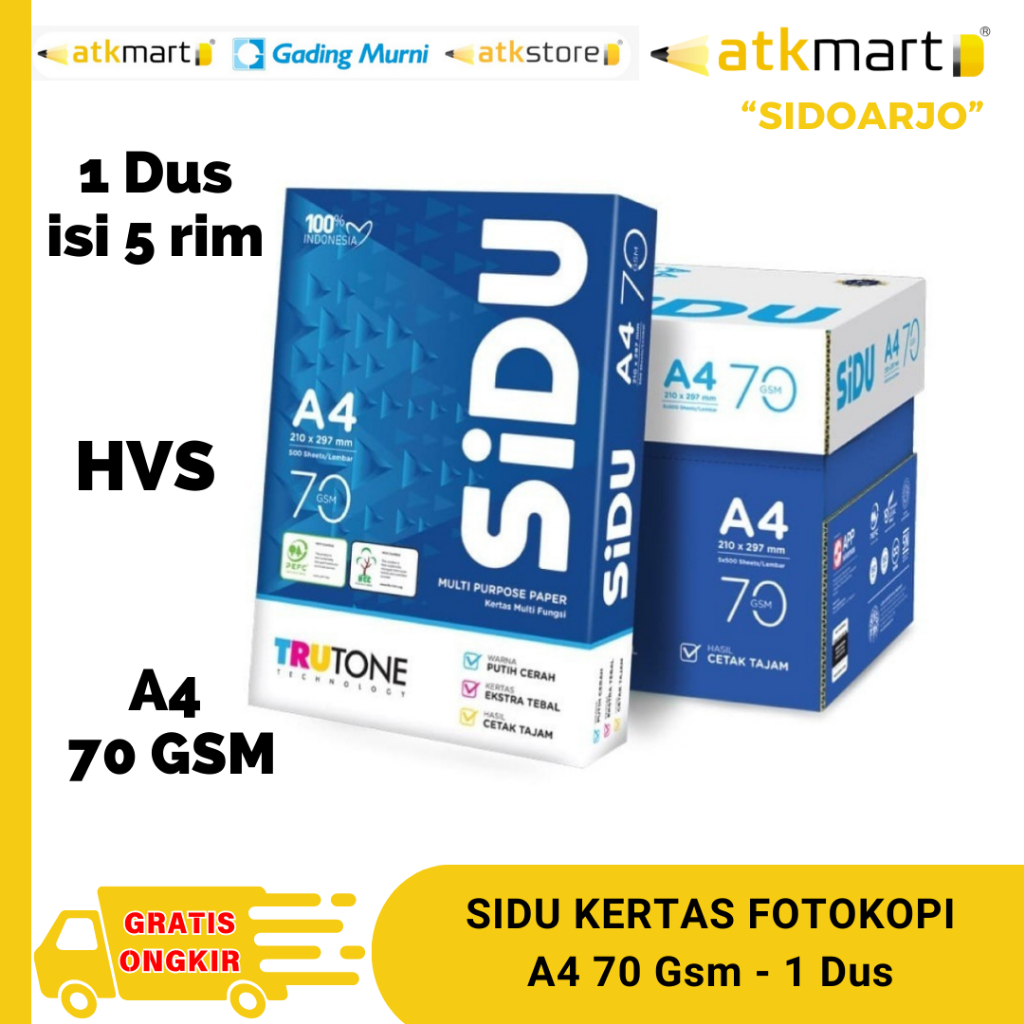 

Kertas Fotocopy Print HVS A4 ISI 5 RIM 70/75 GSM - 1 DUS