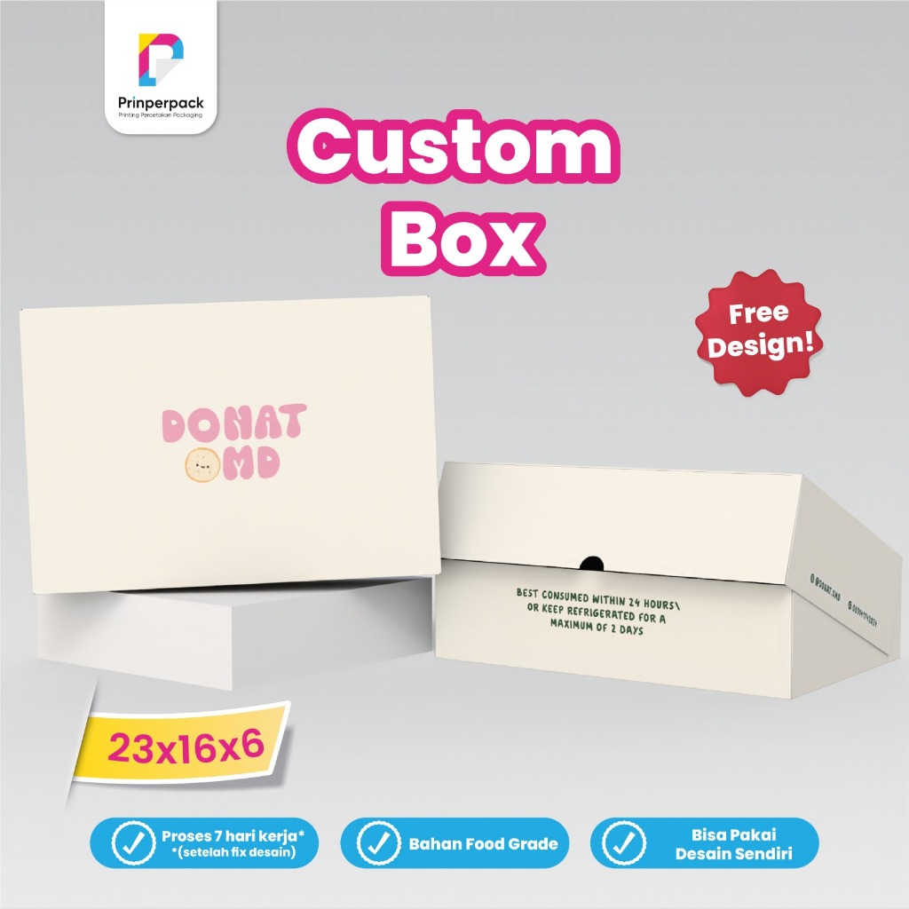 

Dus donat ukuran 23X16X6cm/ branding dus kemasan custom /box donut pakai logo sendiri / kemasan donut cetak/ box donat cetak pakai logo sendiri / branding kemasan / packaging donut / kemasan donut / packing box / packaging custom