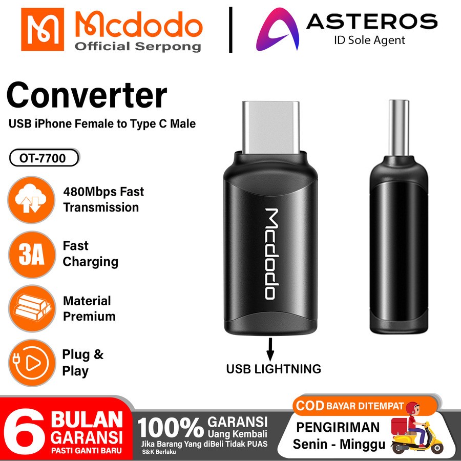 MCDODO Adapter Converter Charger iPhone To Type C