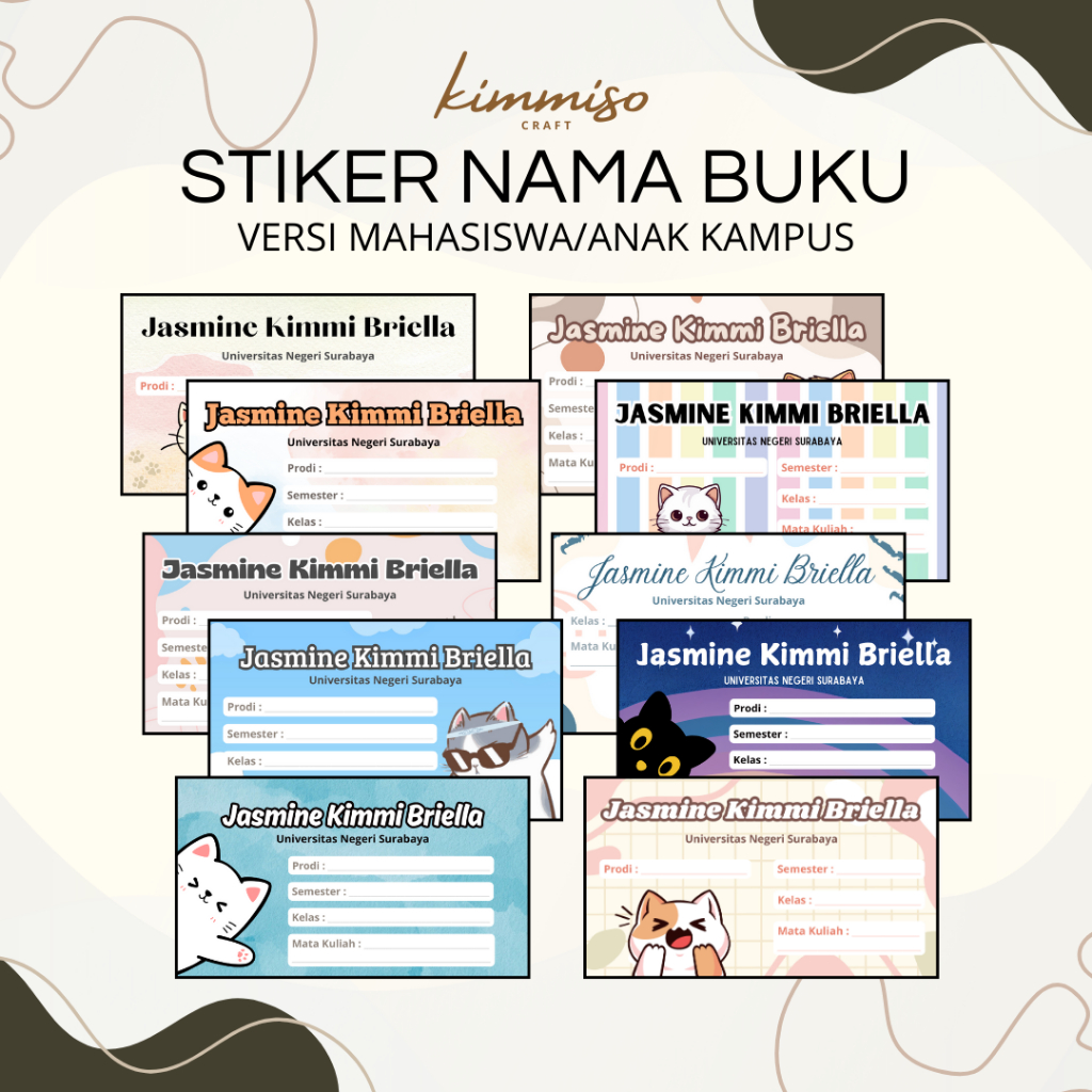 

[ Kimmiso ] Isi 40 Pcs Stiker Nama Buku Versi Mahasiswa Tema Kucing