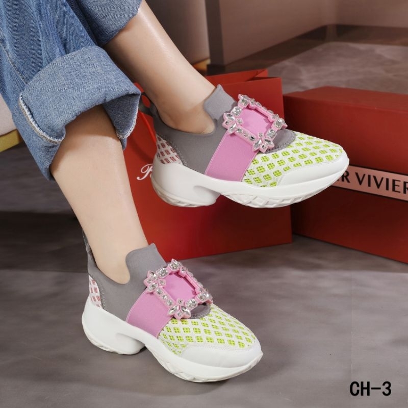 SEPATU SNEAKERS OLAHRAGA WANITA RAINBOW ORIGINAL ROGER VIVIER PARIS-CH 3 GRATIS BUBBLE WRAP