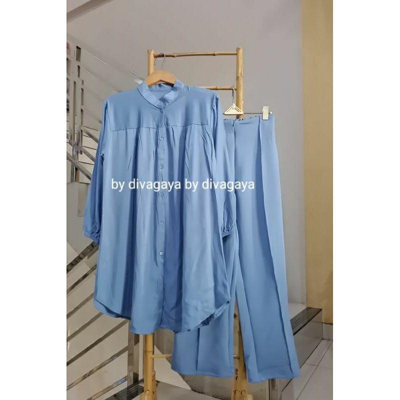 Setelan Wanita Jumbo Kinan Tunik Rayon Polos Celana Kulot Scuba Fashion Kekinian