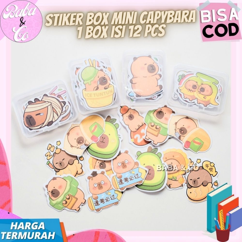 

STIKER BOX MINI CAPYBARA 1 BOX 12 pcs STICKER CAPYBARA LUCU UNIK MURAH 1 BOX MINI STIKER CAPYBARA KAPIBARA