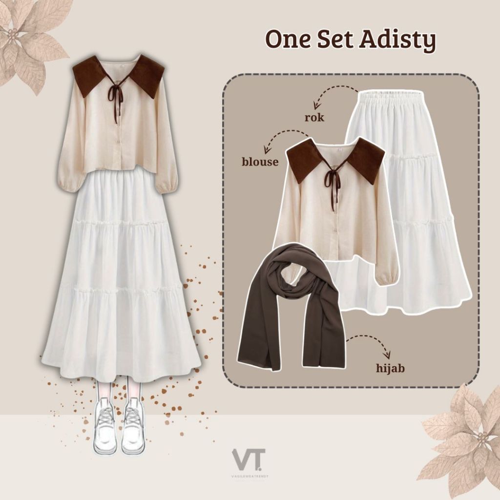 One Set Adisty New (Hijab, Blouse, Rok) OOTD Korea Wanita Terbaru
