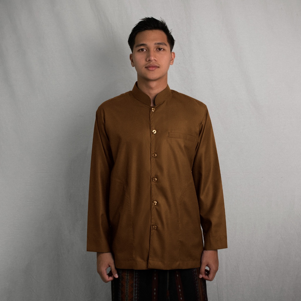 Yateer - Takwa Qomar Pakaian Pria Muslim Polos Lengan Panjang Non Manset Coklat