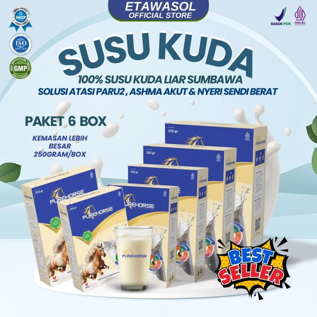 

Susu Kuda Pure Horse 100% Original dari Sumbawa Untuk Keluhan Sesak Nafas Akut dan Nyeri Sendi Berat Kemasan 250gram Paket 6 BOX