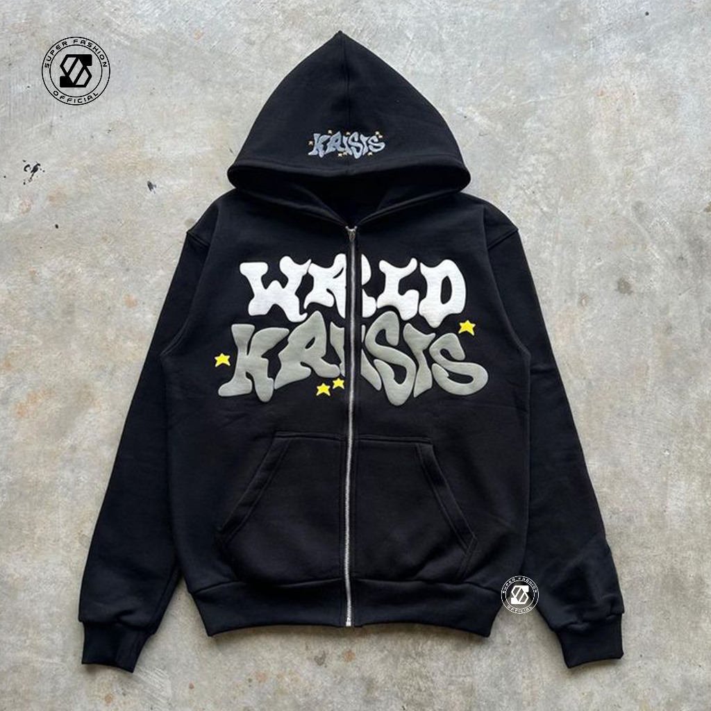 SS - WORLD KRISIS Jacket Zipper Hoodie Wanita Dan Pria Street Style Baju Outer Atasan Remaja Dewasa