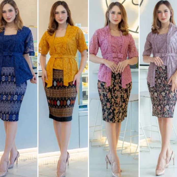 Spesial SET KEBAYA WANITA KUTU MIX ROK PENDEK MODERN REMAJA  DEWASA BAJU NIKAHAN DAN TUNANGAN  KEBAY