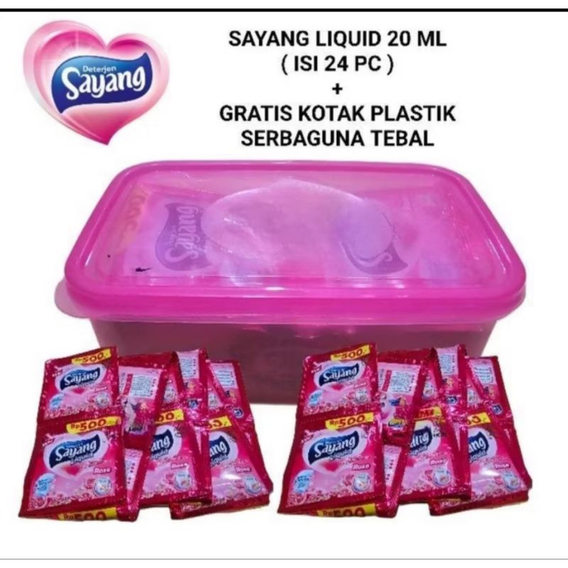 PROMO !! Detergent Sayang Liquid 20ml Isi 24 sachet / Detergent Cair Sayang Free Tempat Makan / Kota