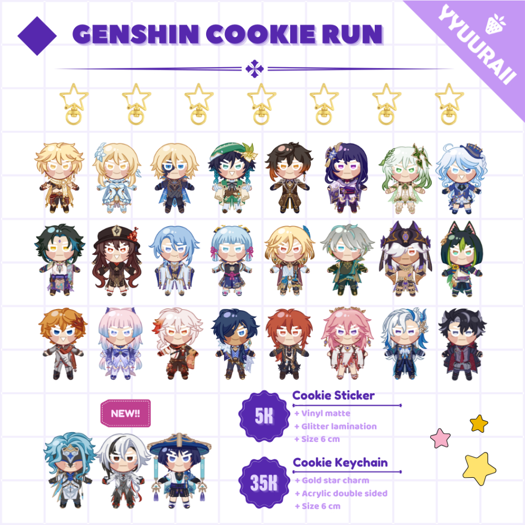 GENSHIN IMPACT || Cookie Run Keychain and Sticker || yyuuraii