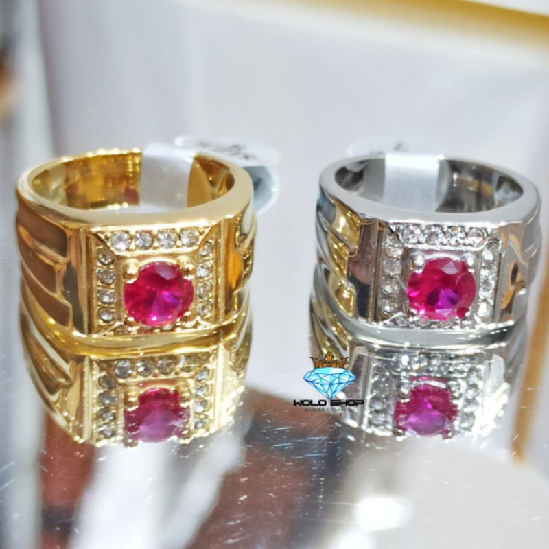 Cincin Pria Permata Merah Super Mewah Real Titanium