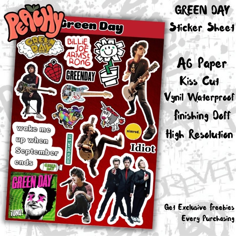 

Green Day Sticker Pack | Sticker Vynil | sticker Waterproof | sticker sheet | sticker band | sticker tumbler | stiker anti air | sticker music | sticker HP laptop | sticker murah | sticker premium | sticker helm | kiss cut | sticker A6 | premium