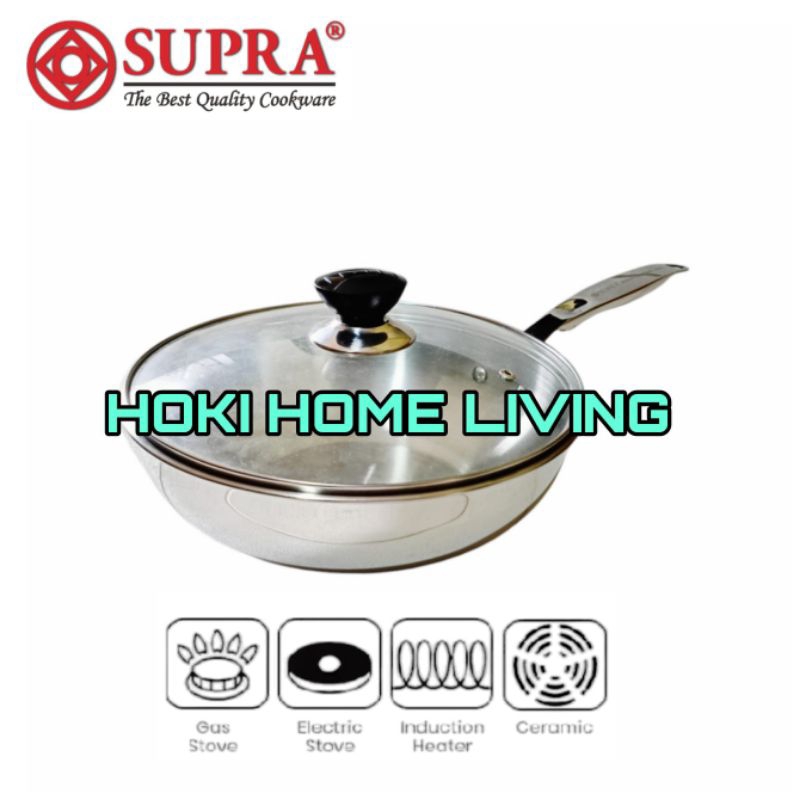 SUPRA Stir Wok Professional Pan Series 24cm 28cm 32cm Westerm Wok Stainless SUS304 Impact Bottom