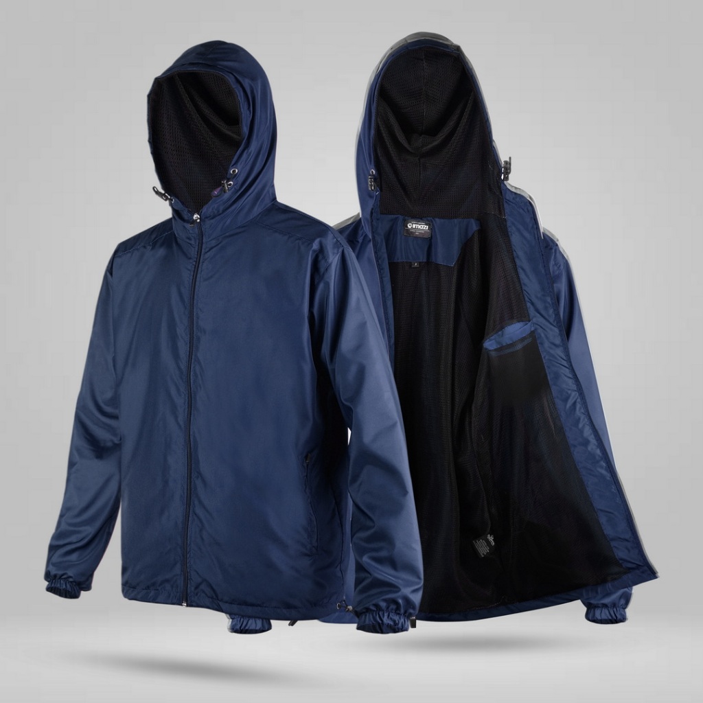 Jaket Parasut Olahraga Tipis Ringan Navy Pria Wanita