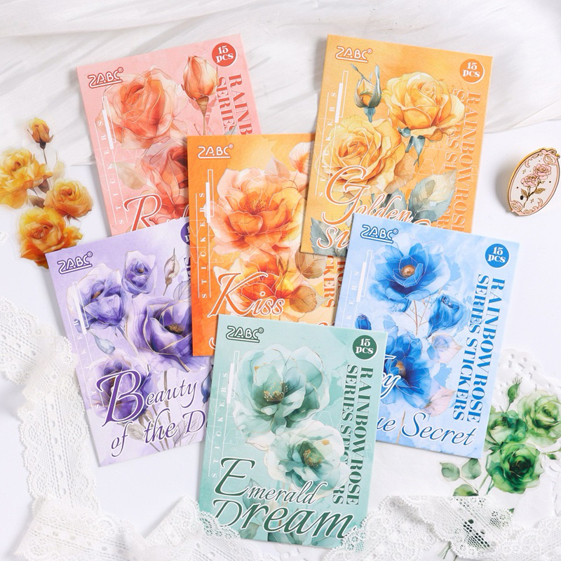 

(1DE) sticker transparan bunga cantik pastel flower rainbow rose series journaling