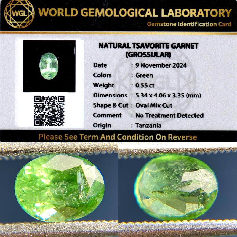 Natural Tsavorite Garnet 0,55 ct Origin Tanzania Memo by WGL (Grossular Green Garnet)