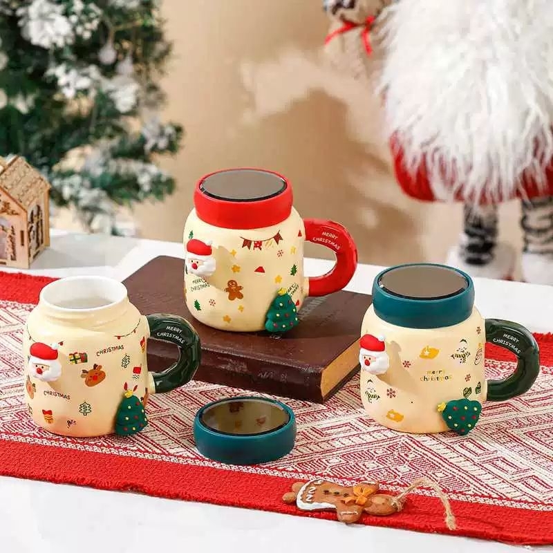 Mug xmas magnet tutup putar-cangkir keramik chrismast tutup putar magnet
