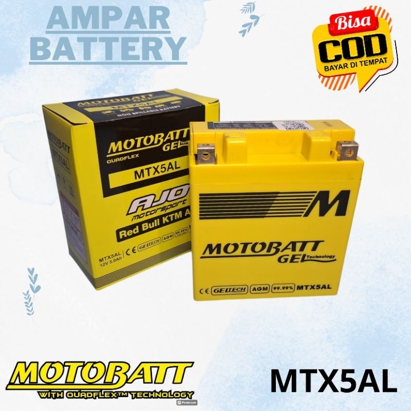 Aki Motor Supra Fit, Astrea Grand, Supra x 100cc, MOTOBATT MTX5AL GEL ACCU KERING