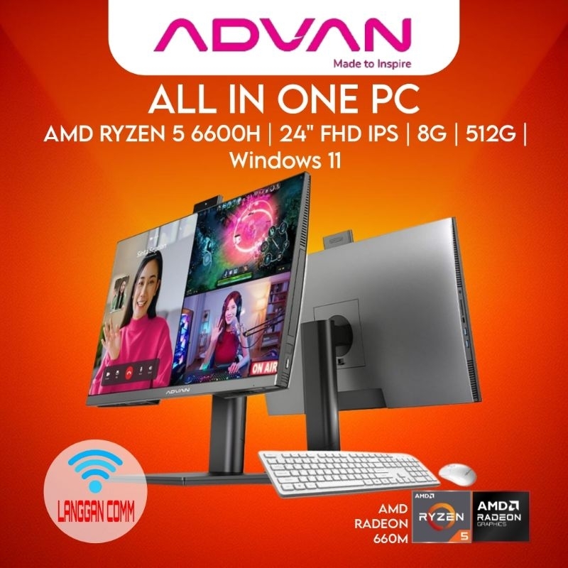 SEAN Advan One PC AMD Ryzen 5 6600H PC All In One RAM 8GB Storage 512GB Advan PC All In One Intel