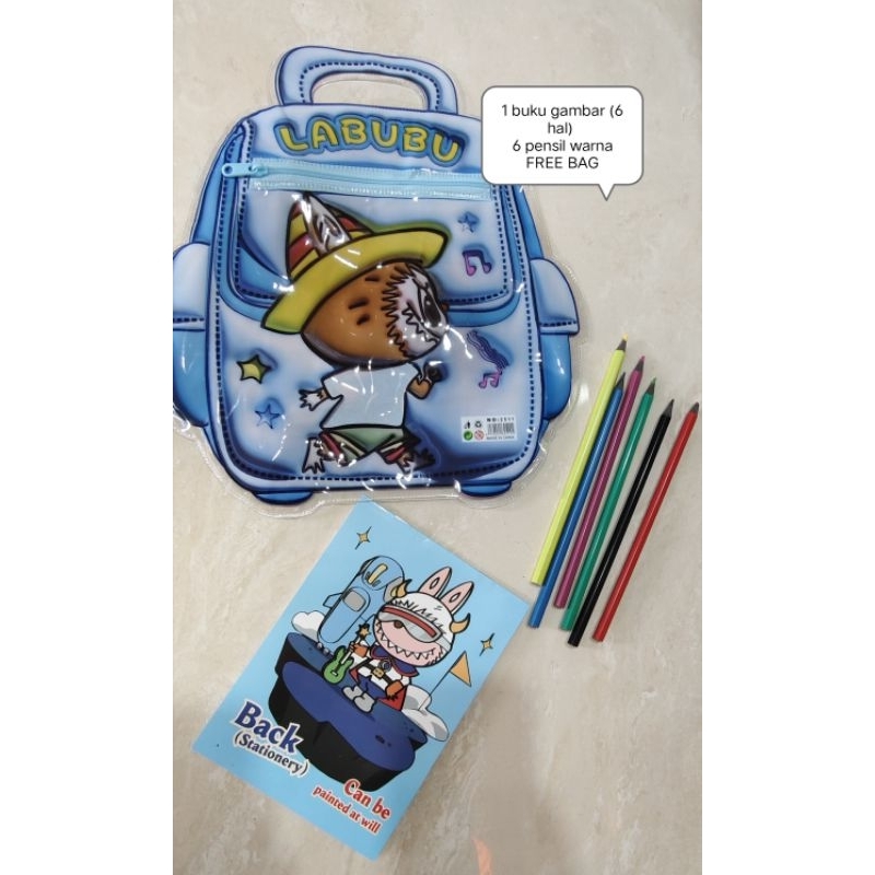 labubu set paket mewarnai labubu tas pensil warna buku gambar labubu set / buku mewarnai labubu