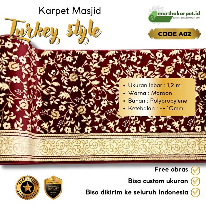 Karpet Masjid Roll Sajadah Turki Style Mushola Tebal Per Roll 50 M