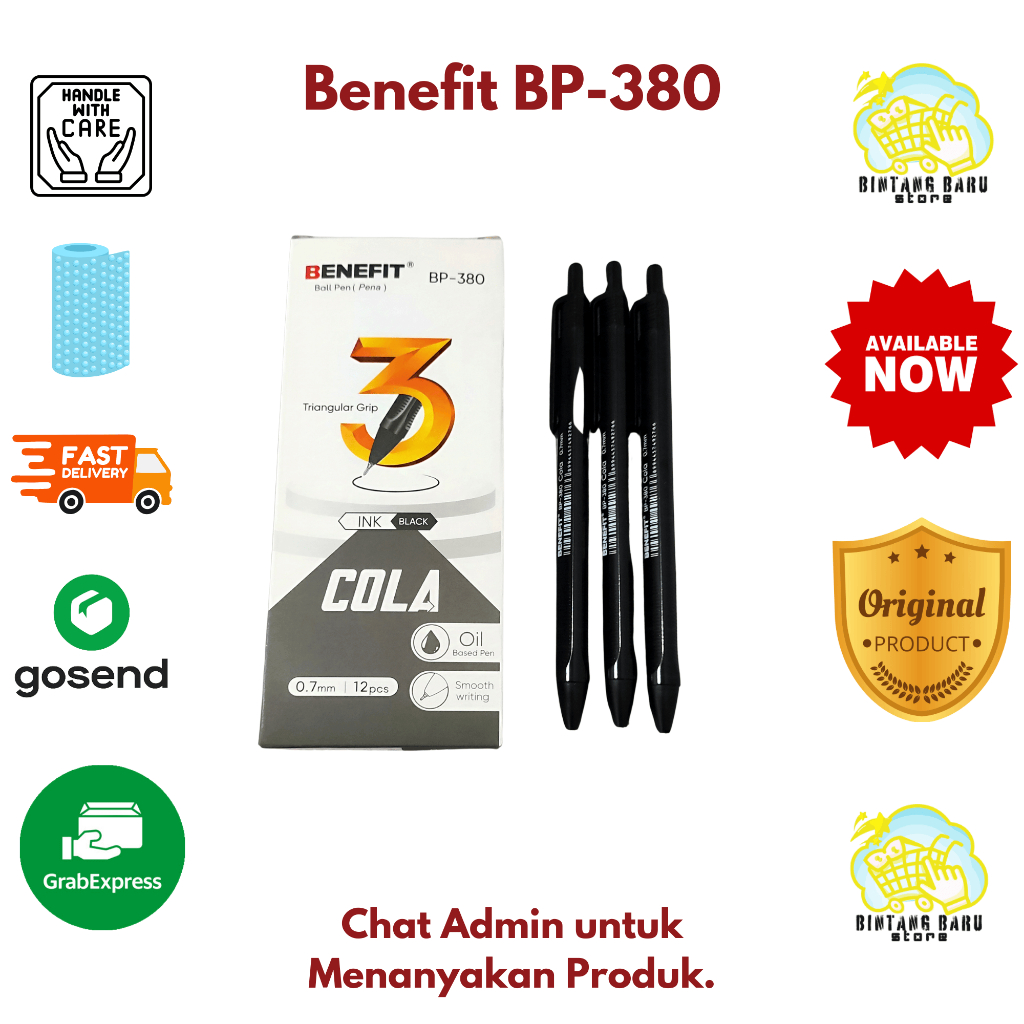 

[HARGA 1 LUSIN] BENEFIT BP-380 - PULPEN GEL TINTA HITAM 0.7mm
