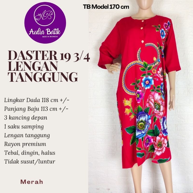 DASTER BATIK AULIA LENGAN TANGGUNG DS 19 SIZE LD 118
