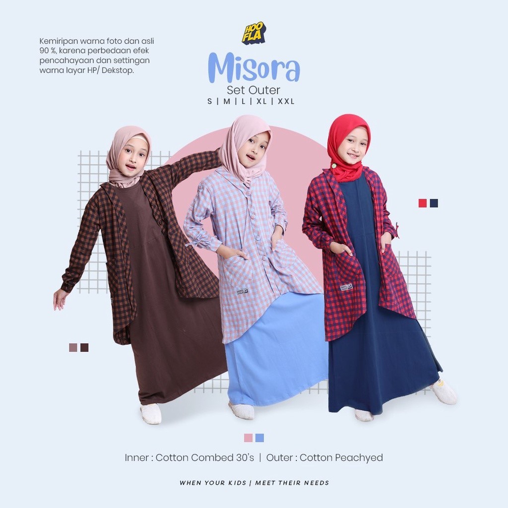 HOOFLA KIDS MISORA SET INNER OUTER ANAK PEREMPUAN CEWEK (INNER GAMIS LENGAN PENDEK DAN OUTER LENGAN 