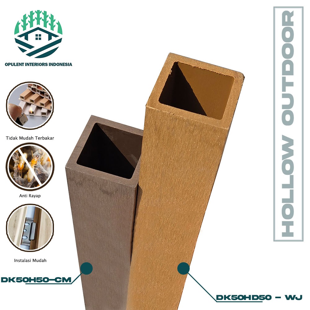 WPC Grade A+ Kisi Kisi Pembatas 2,9 m Tiang Sekat Ruangan Hollow PVC Wall Panel 2,9 Meter Motif Kayu