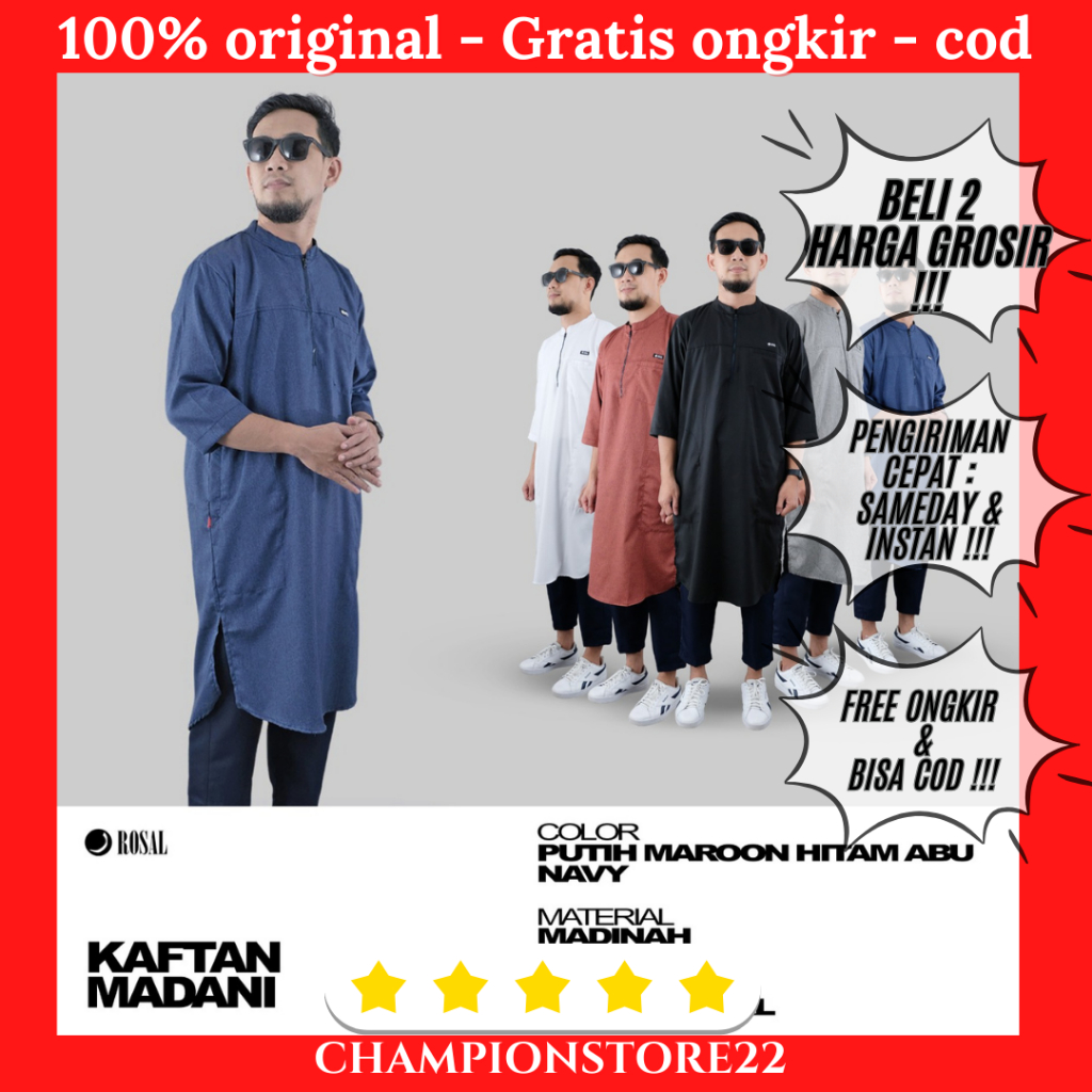 Baju Koko Kaftan Madani Rosal Bahan Katun Madinah Gamis Muslim Kurta Pakistan