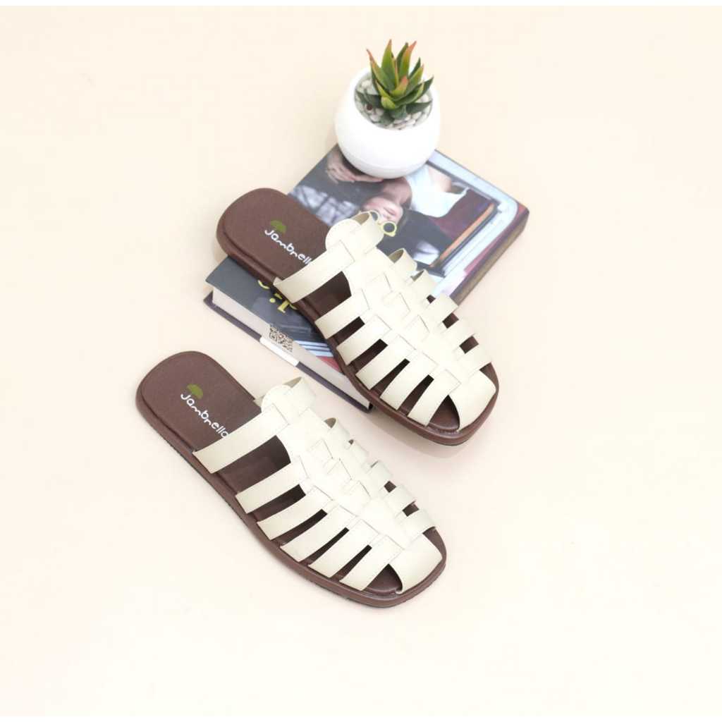 Jambrella Ritsuki Cream Sandal Flat Wanita Sandal Slop Wanita Trendy