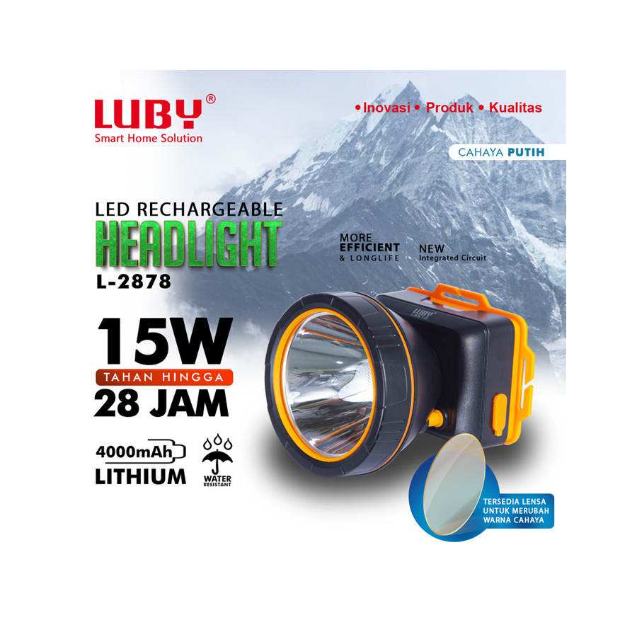 Senter Kepala Luby Dimmer 15 watt L- 2878 Saklar Putar Cahaya Putih