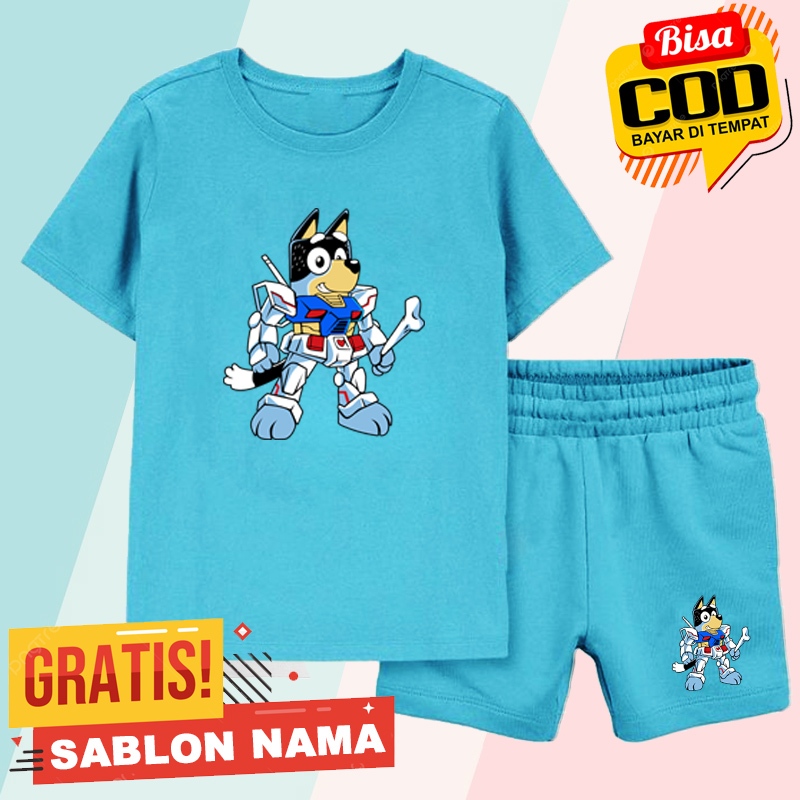 SETELAN BAJU KAOS ANAK MOTIF BLUEY GUNDAM
