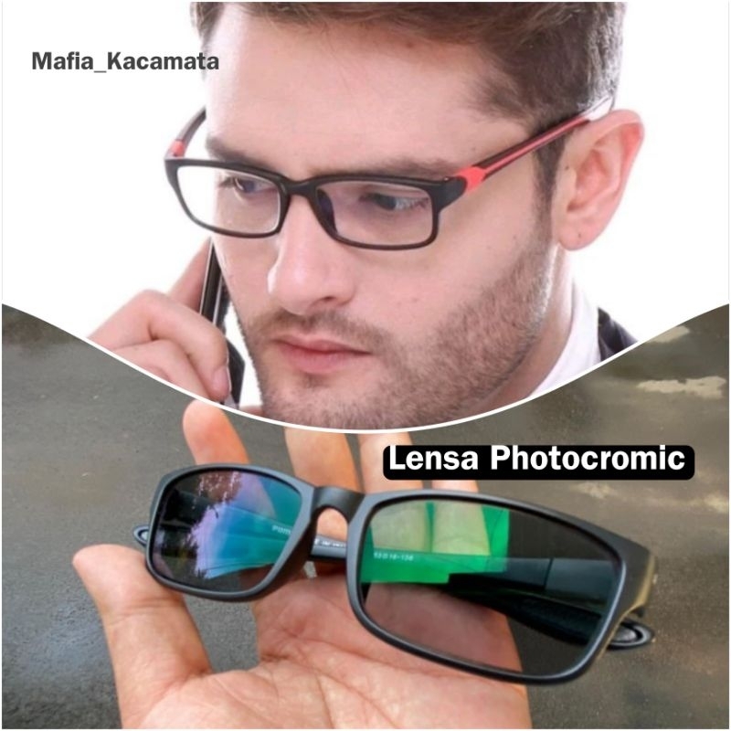 Mafia_Kacamata,Frame Kacamata Pria Sporty Bisa Minus/Baca Lensa Antiradiasi Photocromic Blueray Blue