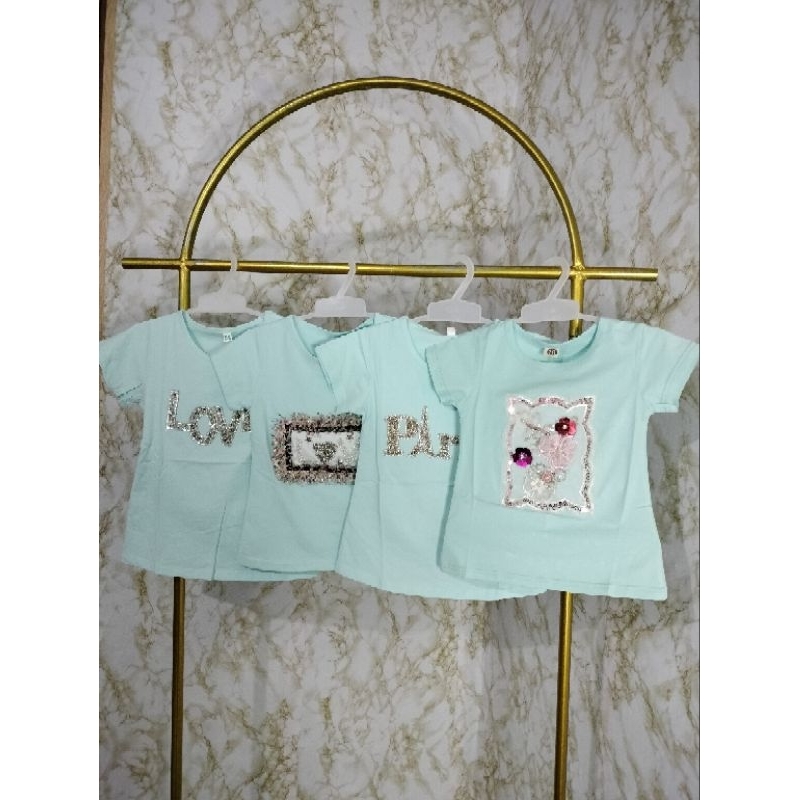 Baju kaos anak perempuan lucu pita manik timbul 3D