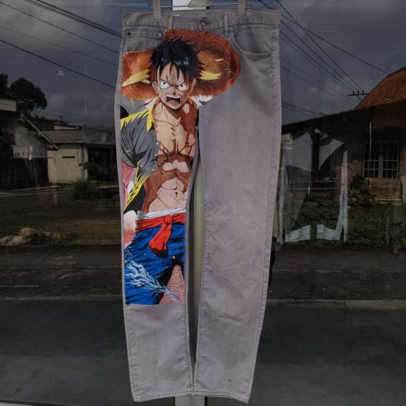 Celana jeans GAP x Luffy painted denim