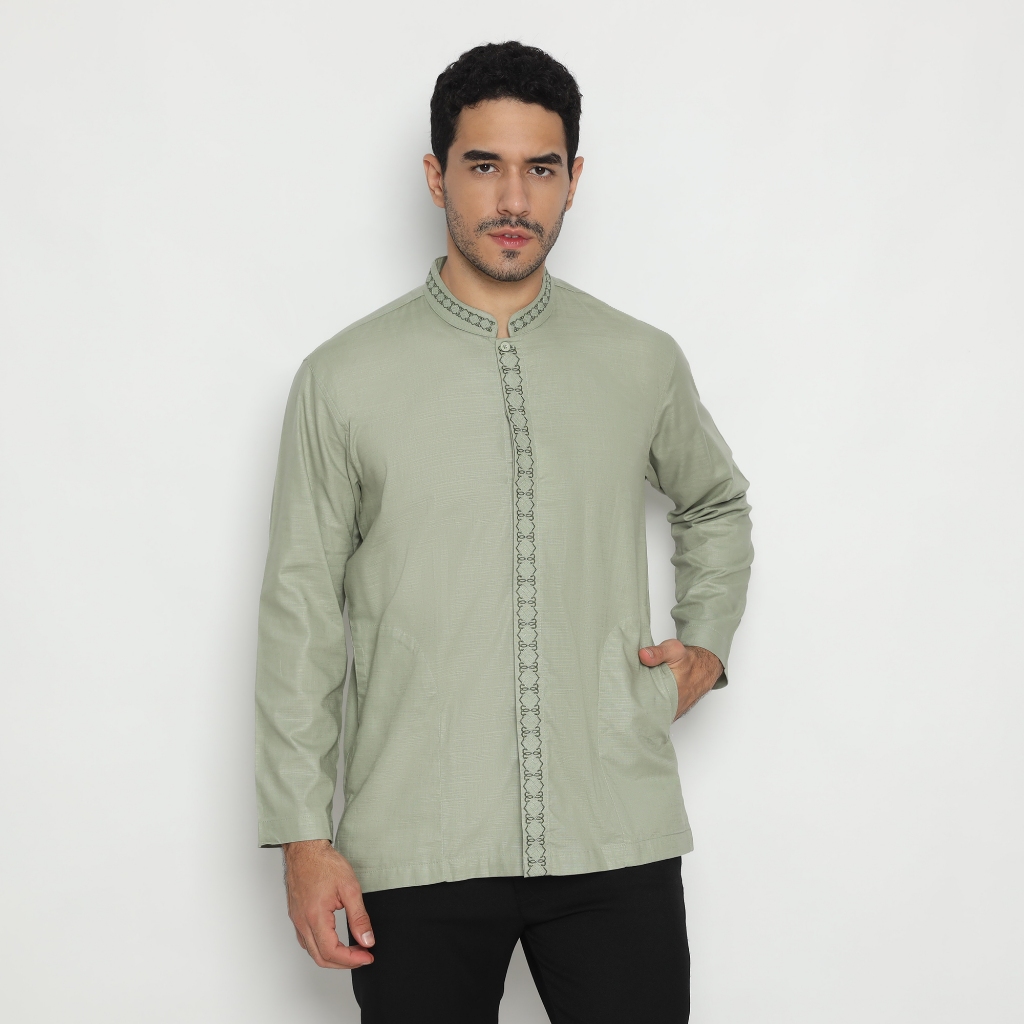 Platini Kemeja Pria Koko Shanghai Lengan Panjang Katun Sage Green 06104