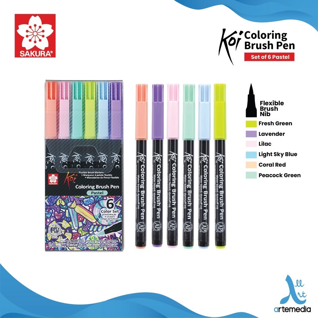 

Gramedia Surabaya - Sakura Koi Coloring Brush Pen Set 6 Pena Kuas Warna Brush Pen pastel