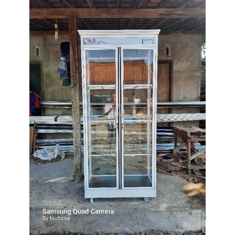 LEMARI HIAS PINTU 2 | LEMARI KACA ALUMINIUM FULL RAK PINTU 2 | LEMARI FOTO/BONEKA PINTU 2