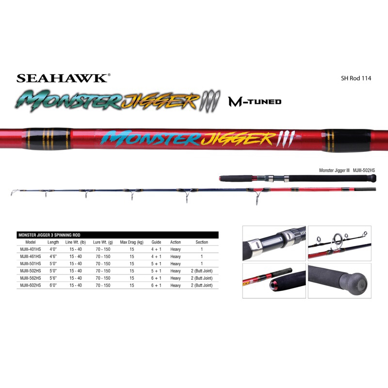 joran jigging spinning seahawk monster jigger III 180cm 15-40lb